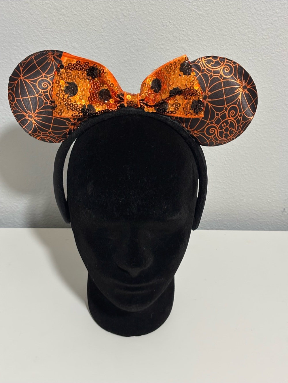 Disney Halloween Orange & Black Sequin Bow Ear Headband